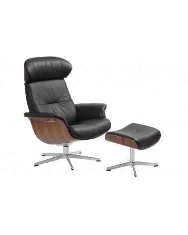 Structure Noyer, pied Aluminium, Cuir Noir.