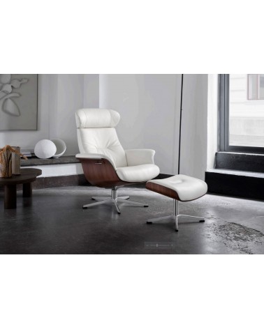 Structure Noyer, pied Aluminium, Cuir Blanc.