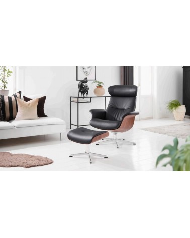 Structure Noyer, pied Aluminium, Cuir Noir.